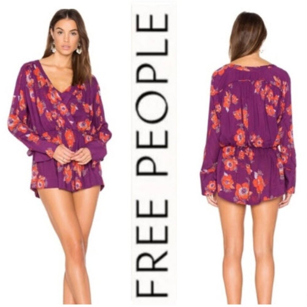 Free People Tuscan Dreams Tunic dress Plum Bell Sleeve size Medium NWT - Picture 1 of 16